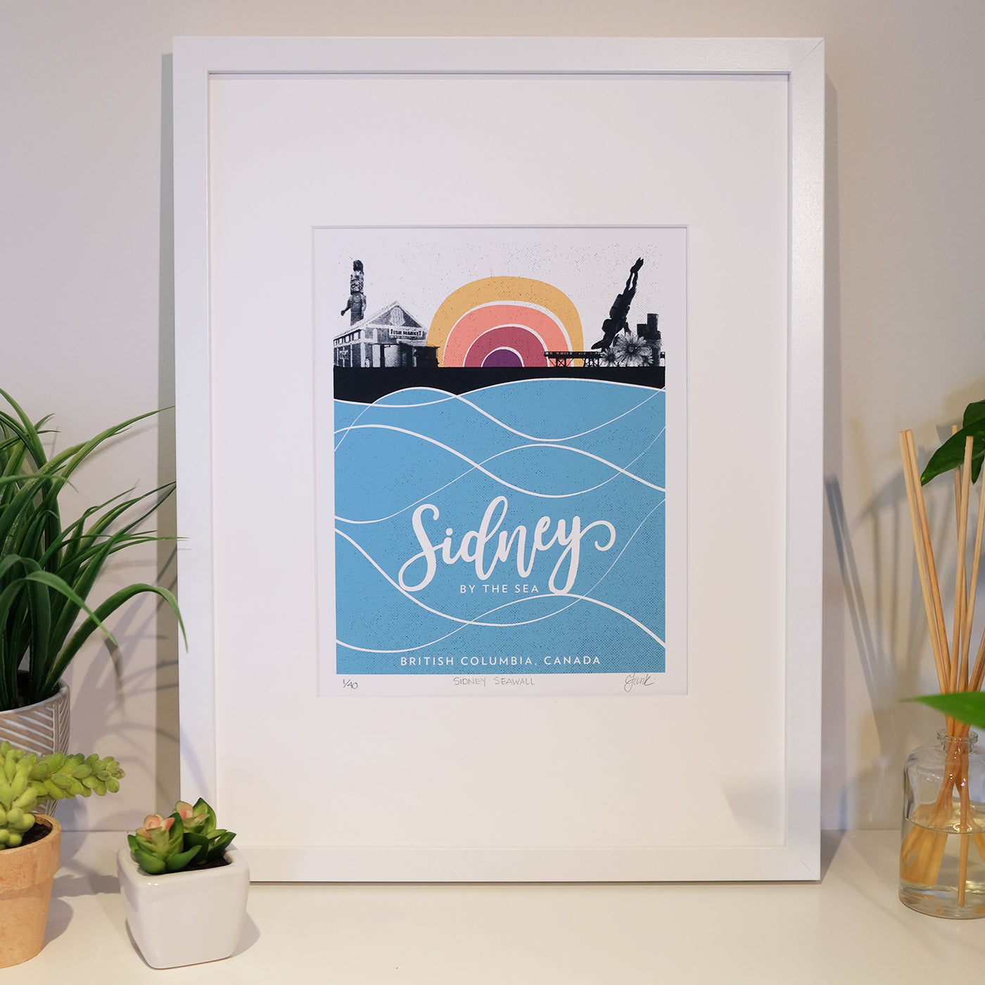 Sidney Seawall, BC, Screen Print, 8" x 10"  Far From Shore