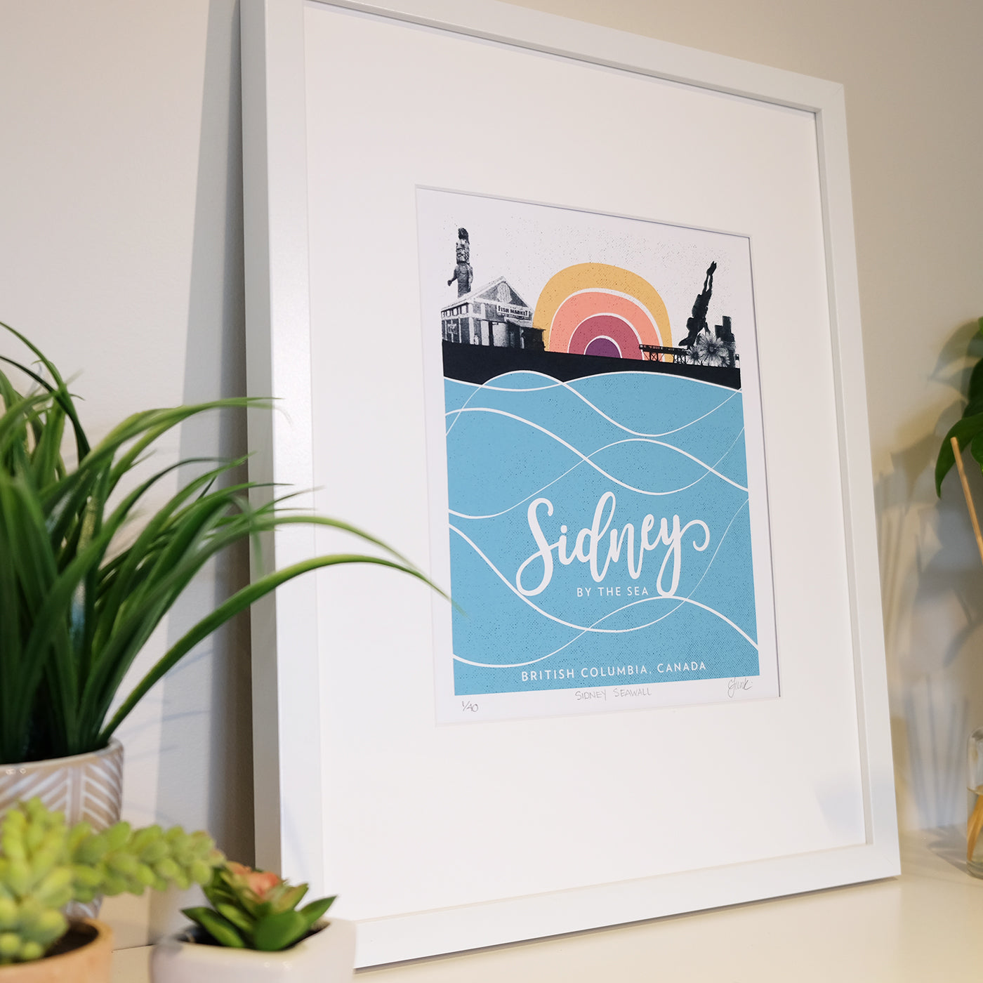 Sidney Seawall, BC, Screen Print, 8" x 10"  Far From Shore