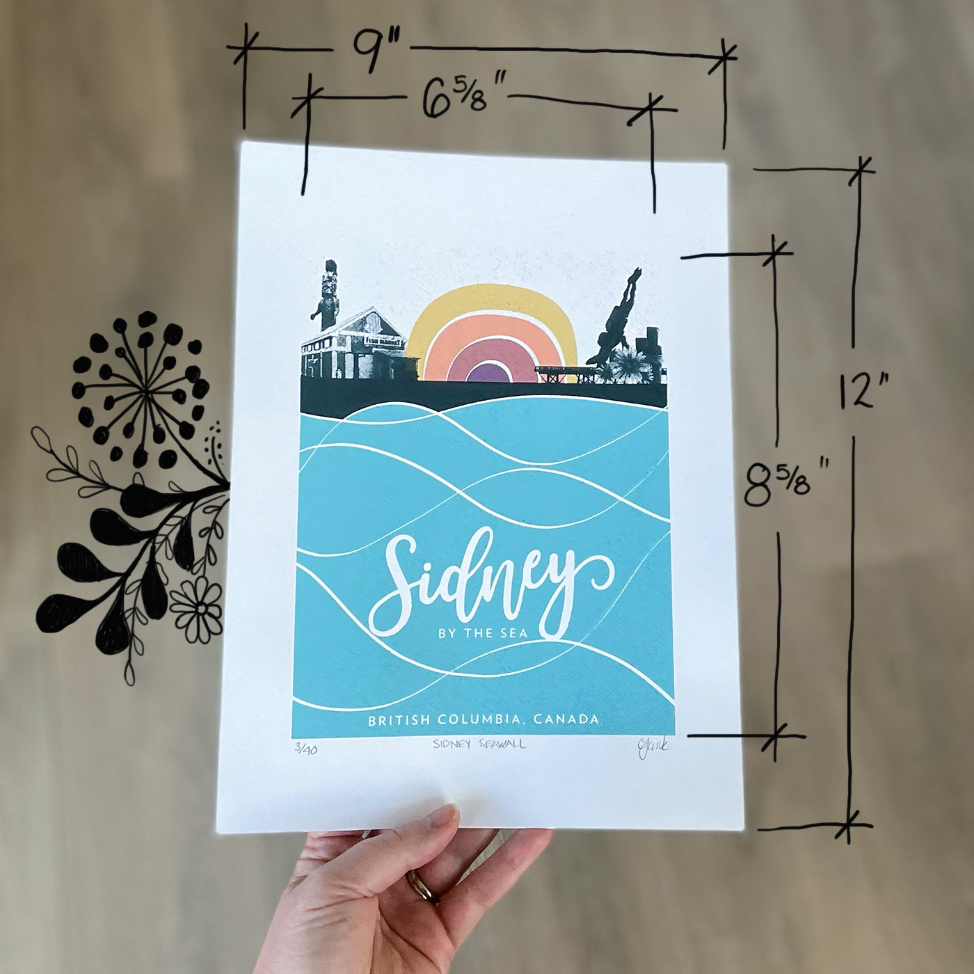 Sidney Seawall, BC, Screen Print, dimensions, Far From Shore